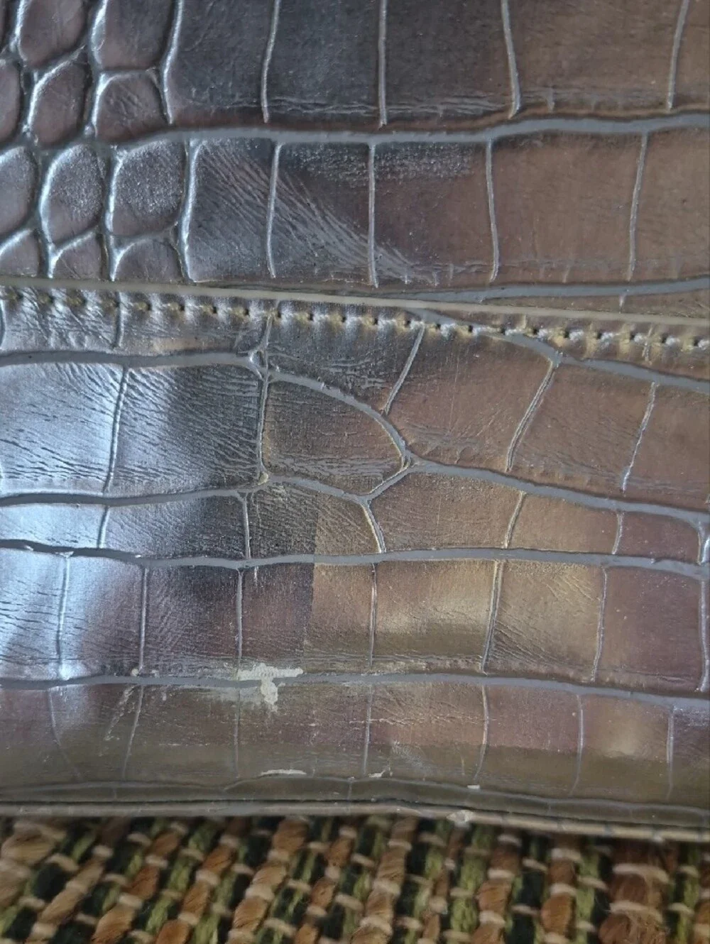 Anne Klein Metallic Silver Croc-Embossed Tote with Gold Accents